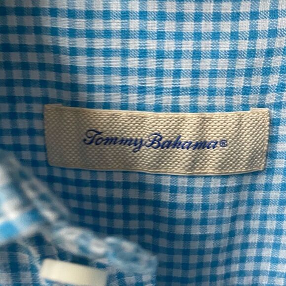 Tommy Bahama Linen Cotton Blue Gingham Short Sleeve Button Up Shirt M - Picture 3 of 6
